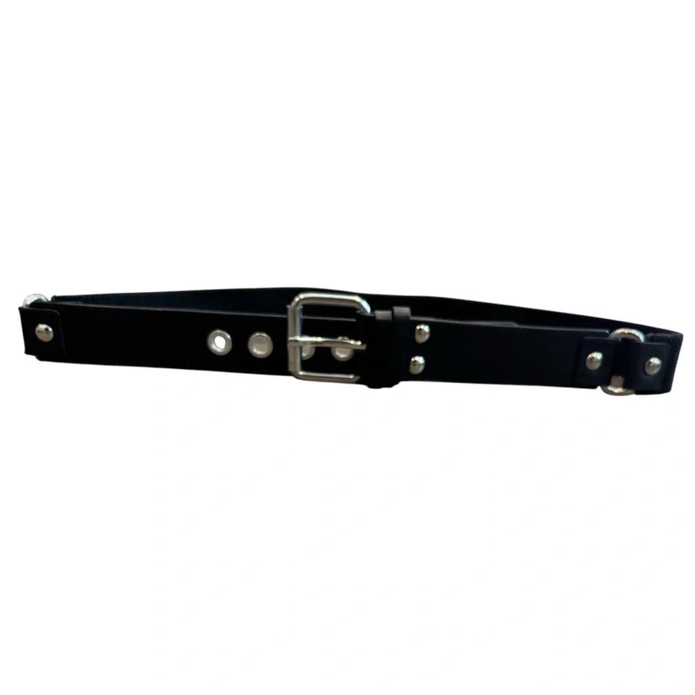 Armani Exchange Chunky Leather Elastic 1.5 in Women's Belt Black Silver 40‎ in.